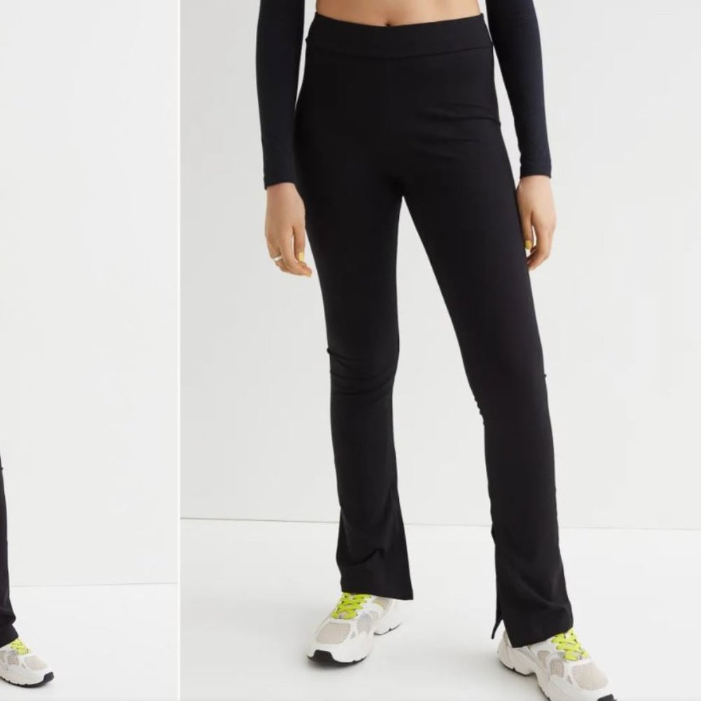 H&M Flared Slit-Detail Leggings Black
